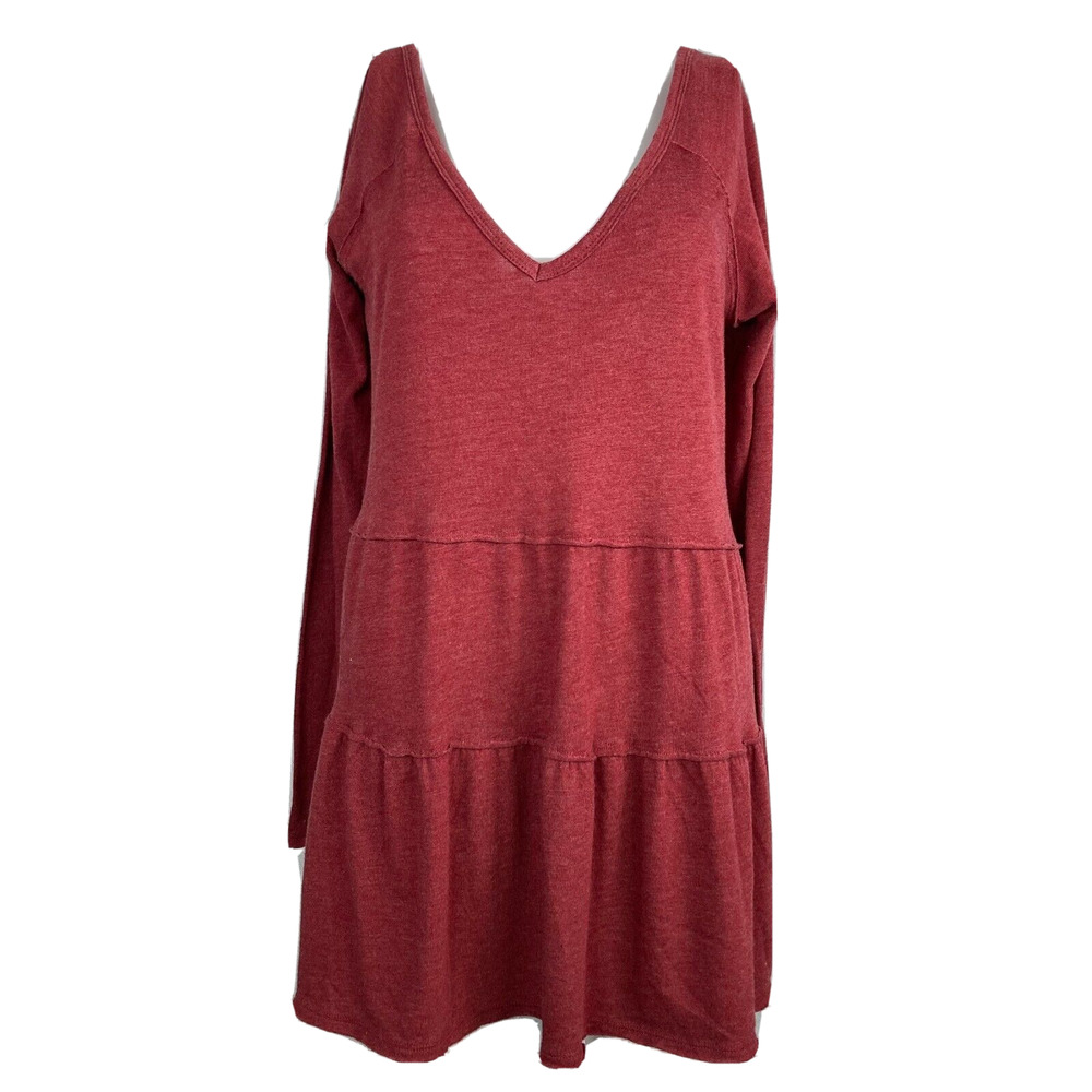 American‎ Eagle Outfitters AEO Shirt Womens Sz S Maroon V Neck Tiered Tunic Top